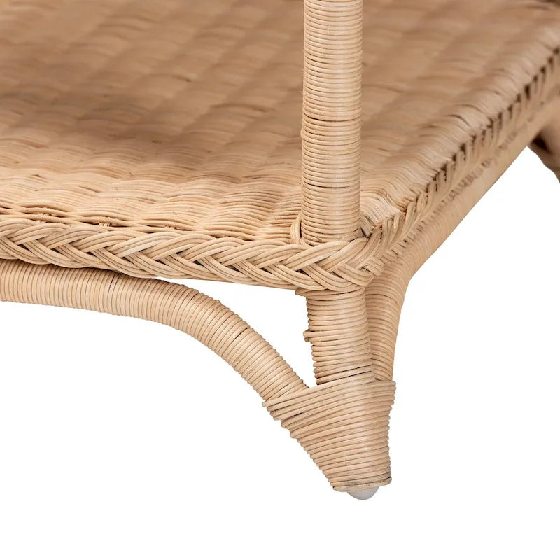 Oxford Flecht-Beistelltisch aus natürlichem Rattan mit Ablage – Boho-Tisch mit Schlaufenmuster, Küstenstil für Wohn- oder Schlafzimmer