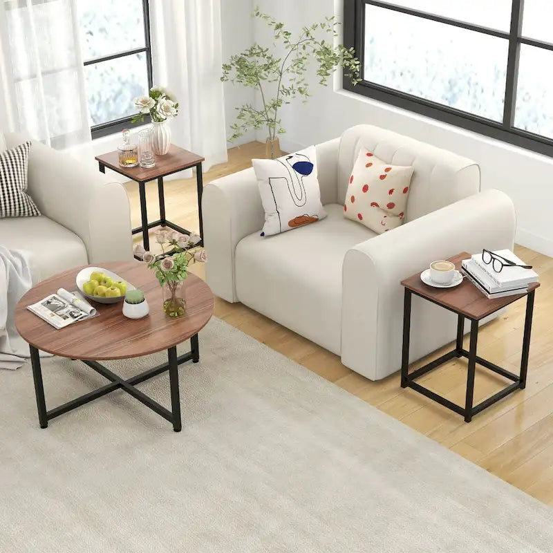 Costway 3-teiliges Kaffeetisch-Set, runder Couchtisch und 2 quadratische Beistelltische – Details ansehen