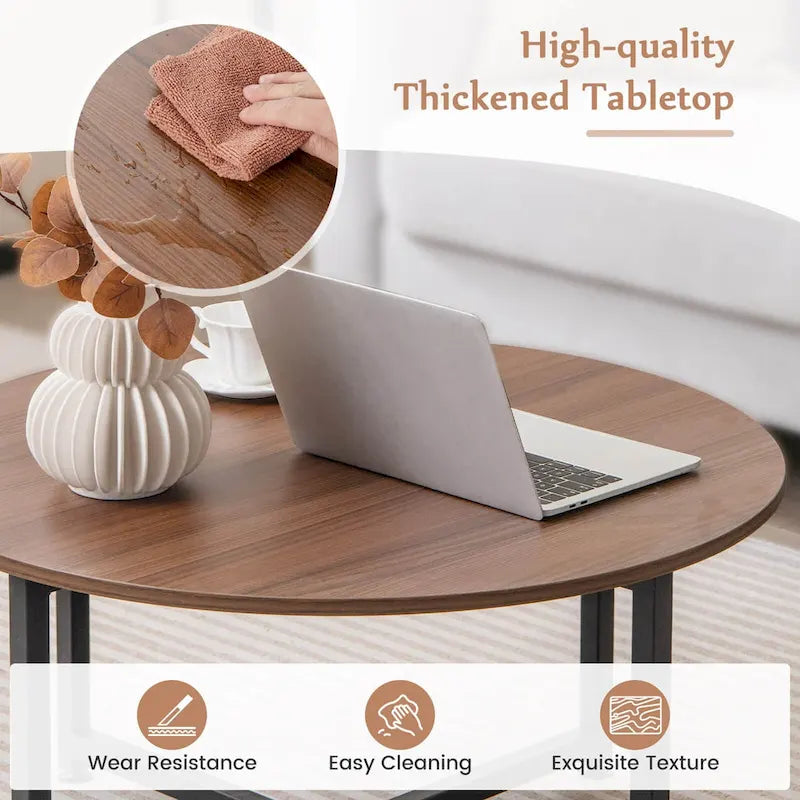 Costway 3-teiliges Kaffeetisch-Set, runder Couchtisch und 2 quadratische Beistelltische – Details ansehen
