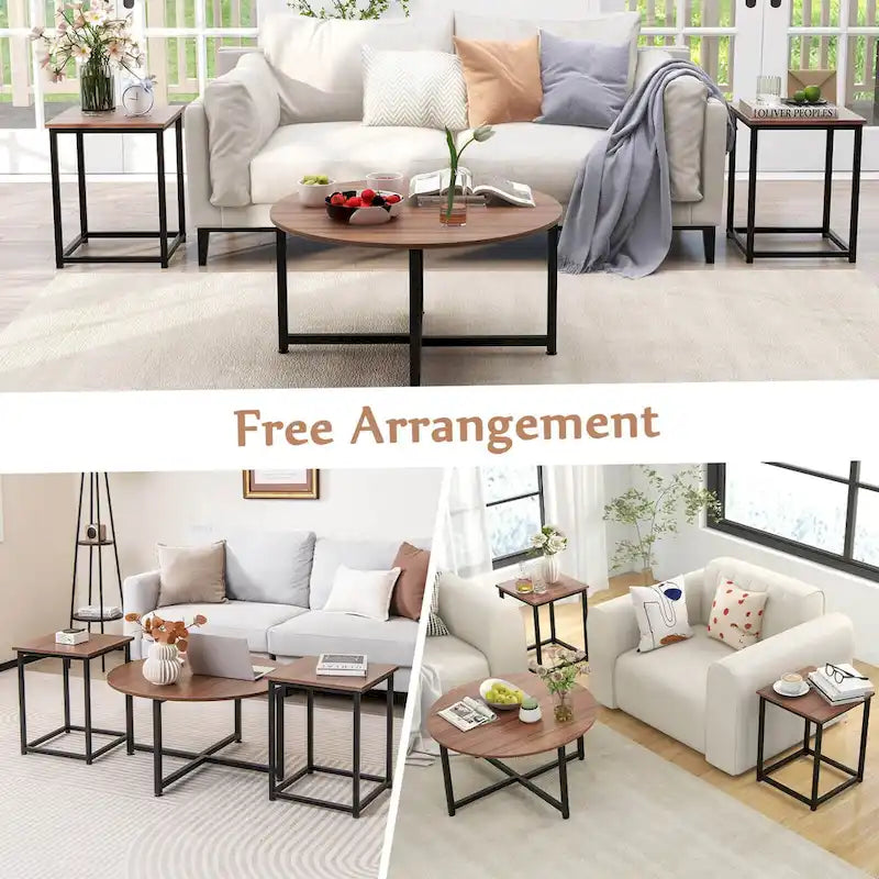 Costway 3-teiliges Kaffeetisch-Set, runder Couchtisch und 2 quadratische Beistelltische – Details ansehen
