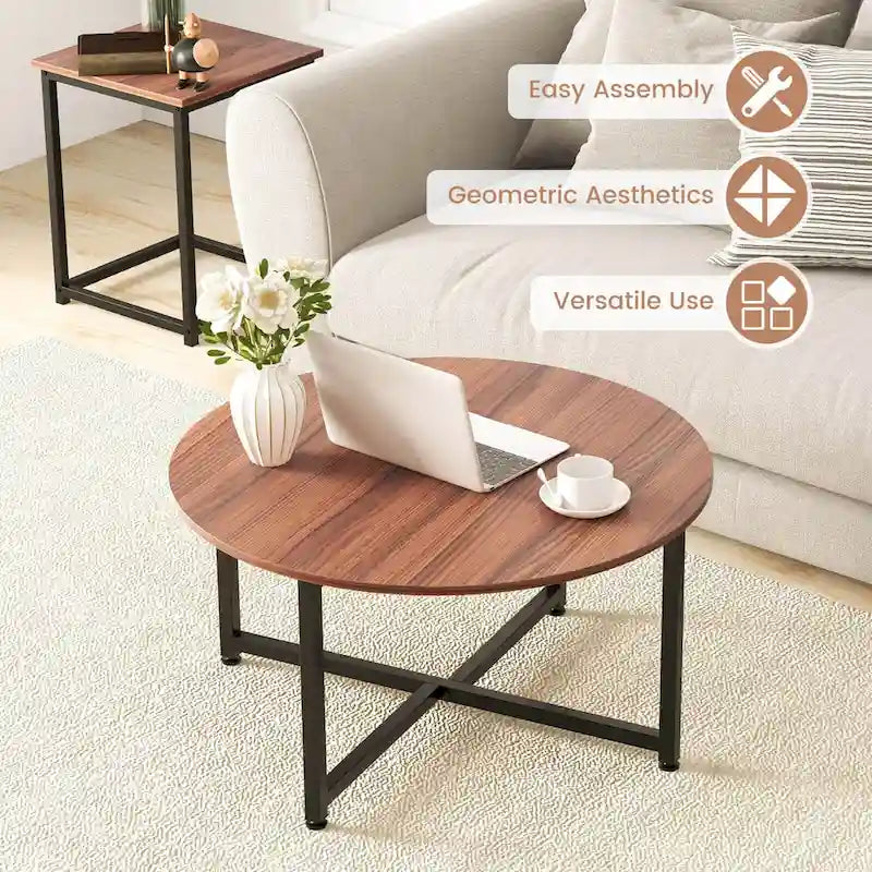 Costway 3-teiliges Kaffeetisch-Set, runder Couchtisch und 2 quadratische Beistelltische – Details ansehen