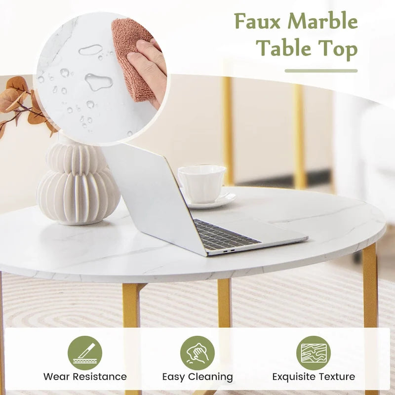 Costway 3-teiliges Kaffeetisch-Set, runder Couchtisch und 2 quadratische Beistelltische – Details ansehen