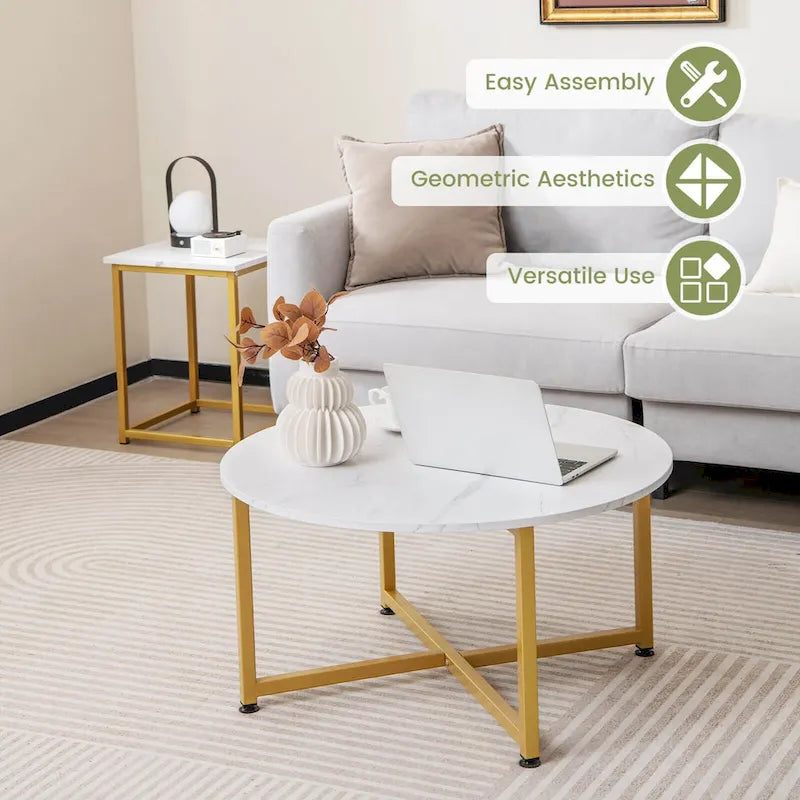 Costway 3-teiliges Kaffeetisch-Set, runder Couchtisch und 2 quadratische Beistelltische – Details ansehen