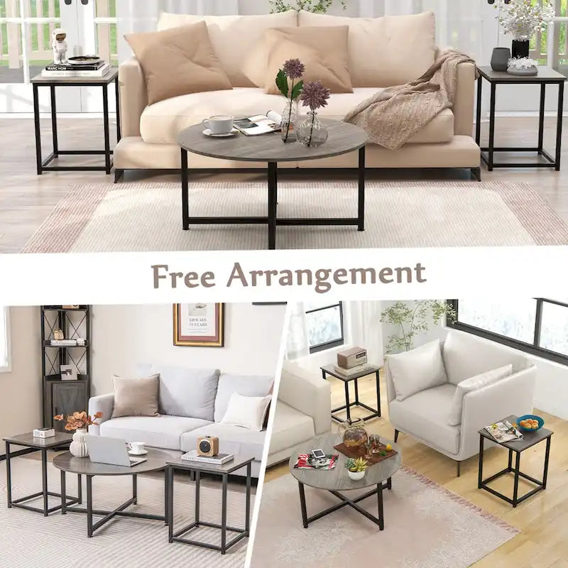 Costway 3-teiliges Kaffeetisch-Set, runder Couchtisch und 2 quadratische Beistelltische – Details ansehen