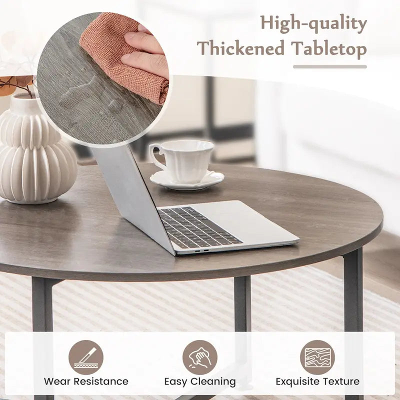 Costway 3-teiliges Kaffeetisch-Set, runder Couchtisch und 2 quadratische Beistelltische – Details ansehen