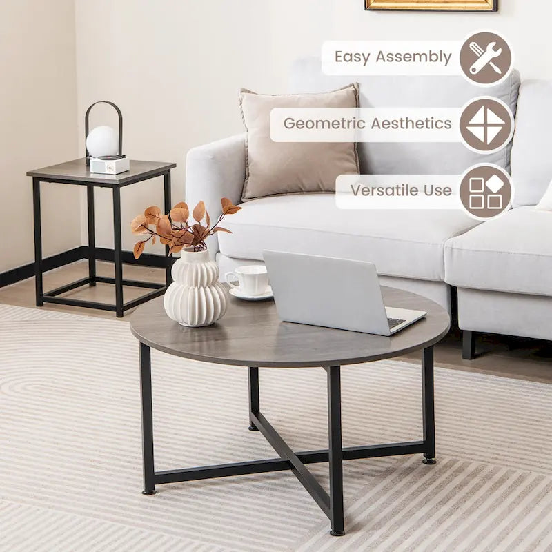 Costway 3-teiliges Kaffeetisch-Set, runder Couchtisch und 2 quadratische Beistelltische – Details ansehen