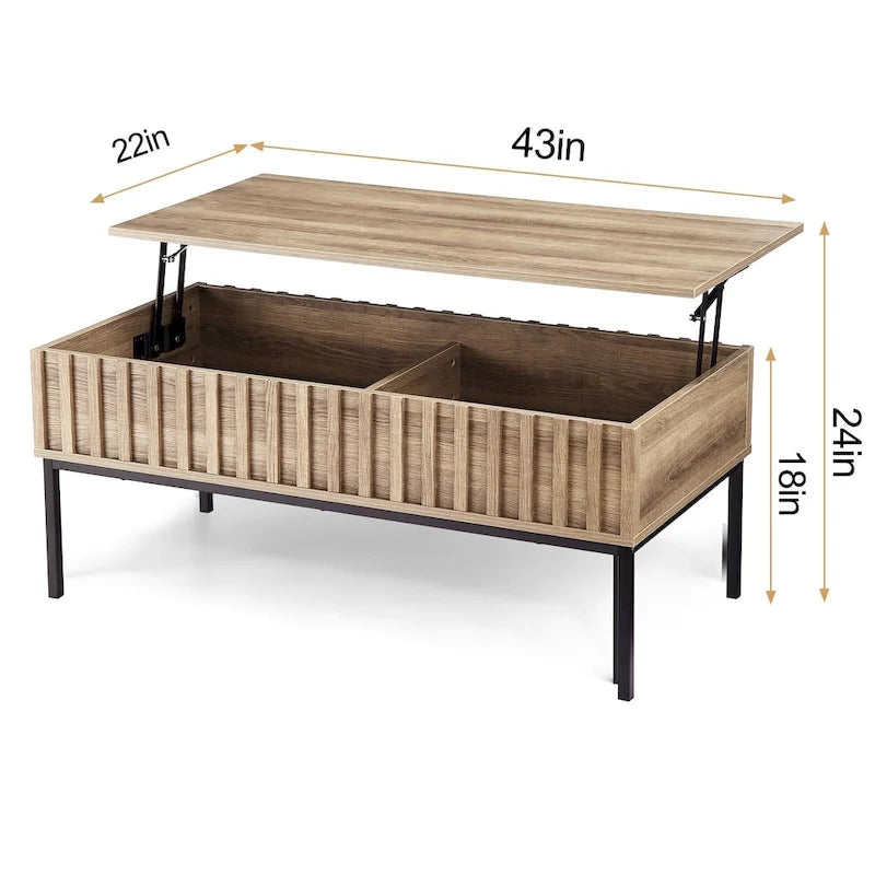Couchtisch aus Holz, Couchtisch mit anhebbarem Oberteil und großem verstecktem Stauraum – 22*43