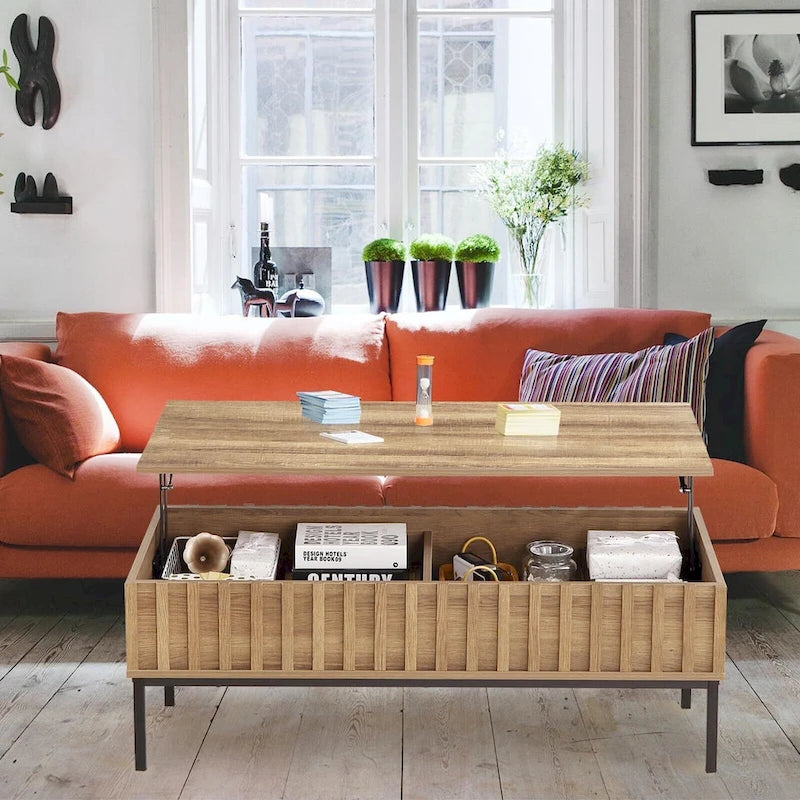 Couchtisch aus Holz, Couchtisch mit anhebbarem Oberteil und großem verstecktem Stauraum – 22*43