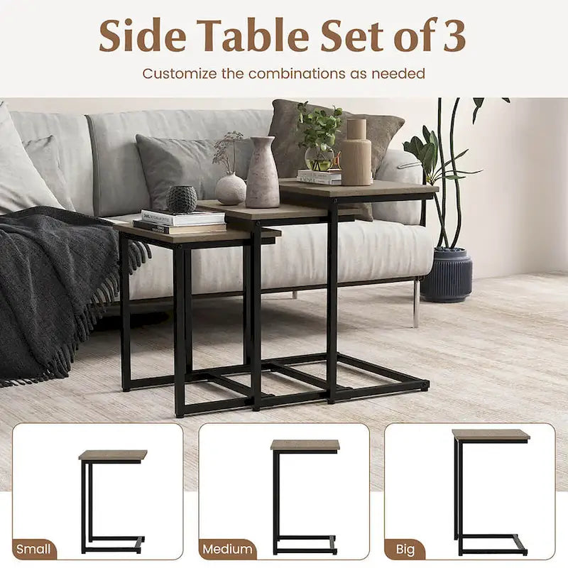 Gymax 3-teiliges Beistelltisch-Set zum Ineinanderschieben, stapelbar