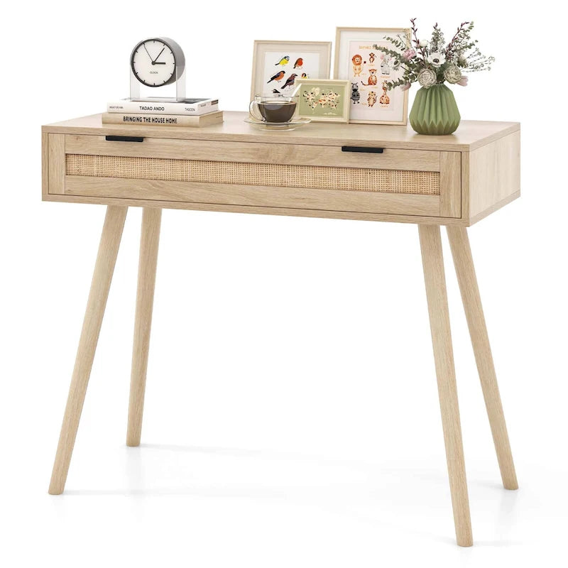 Costway Rattan-Konsolentisch mit ausziehbarer Schublade im Boho-Stil für den Eingangsbereich – Details ansehen