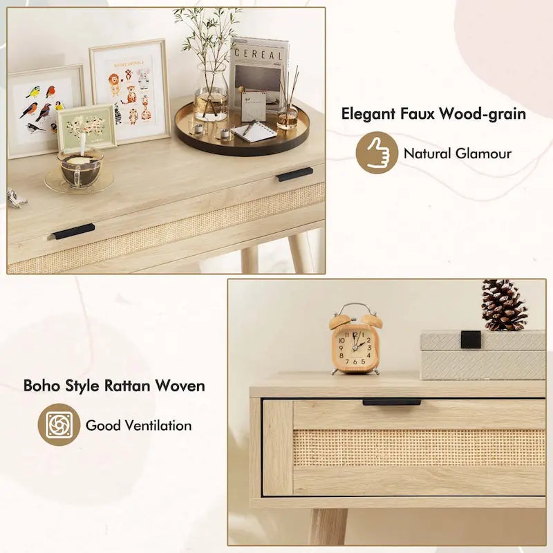 Costway Rattan-Konsolentisch mit ausziehbarer Schublade im Boho-Stil für den Eingangsbereich – Details ansehen