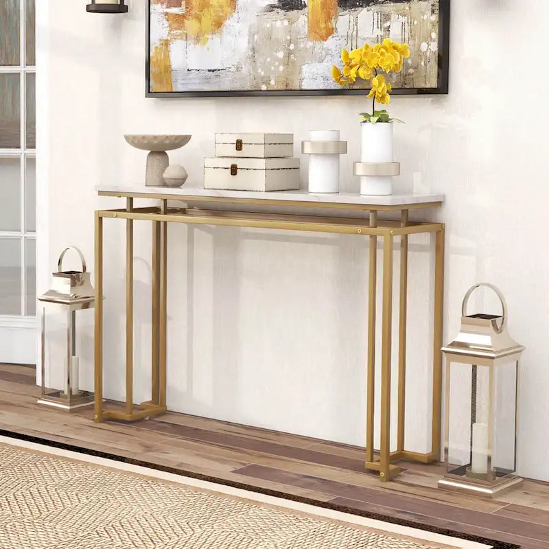 Costway 47 Konsolentisch mit Kunstmarmorplatte Moderner Flurtisch mit – Details anzeigen