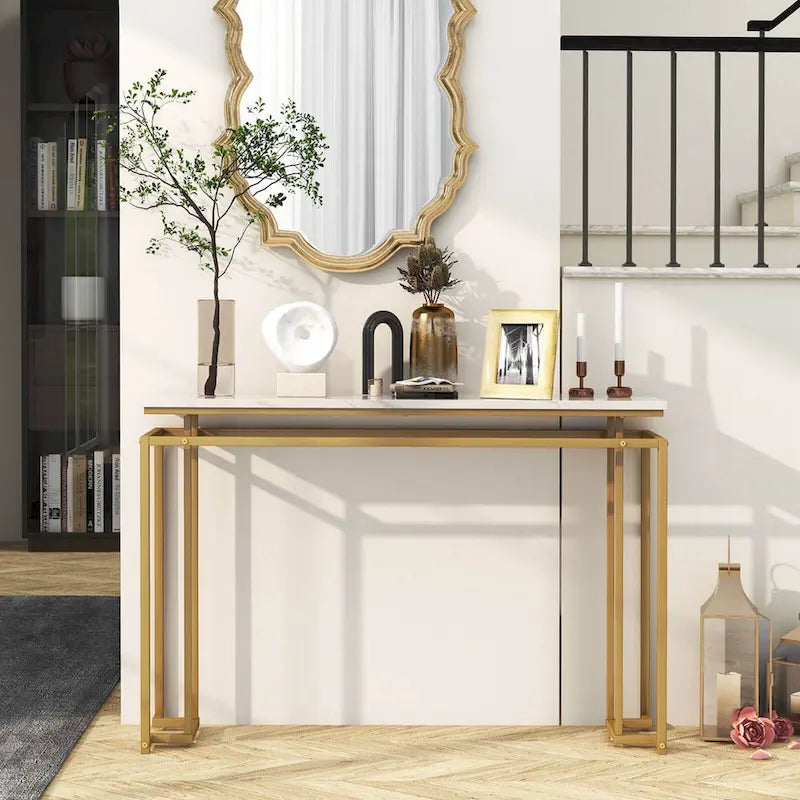 Costway 47 Konsolentisch mit Kunstmarmorplatte Moderner Flurtisch mit – Details anzeigen