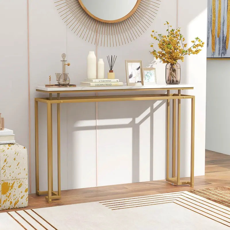 Costway 47 Konsolentisch mit Kunstmarmorplatte Moderner Flurtisch mit – Details anzeigen