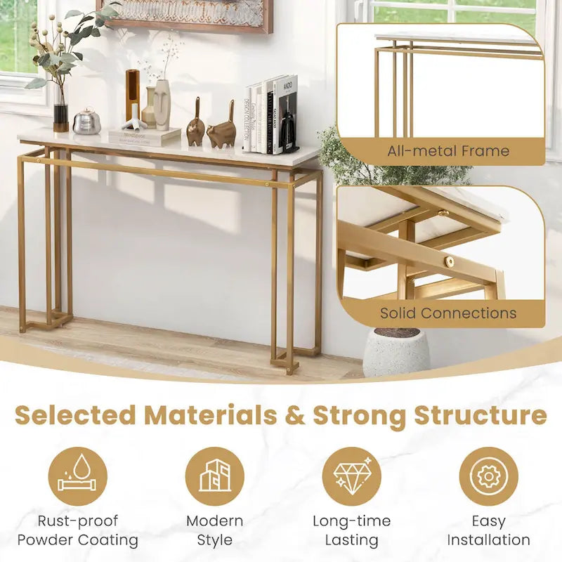 Costway 47 Konsolentisch mit Kunstmarmorplatte Moderner Flurtisch mit – Details anzeigen