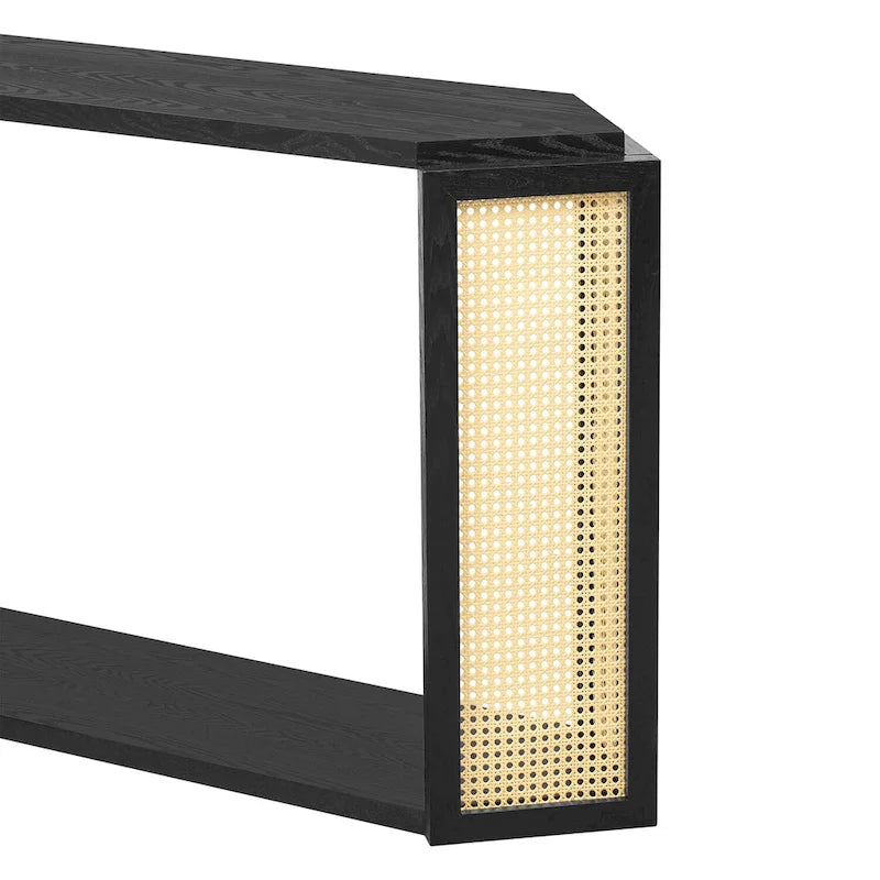 Modell schmaler Flurtisch, unregelmäßige Platte mit Rattan für Wohnzimmer