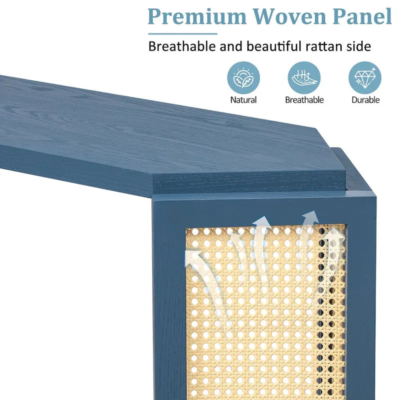 Modell schmaler Flurtisch, unregelmäßige Platte mit Rattan für Wohnzimmer