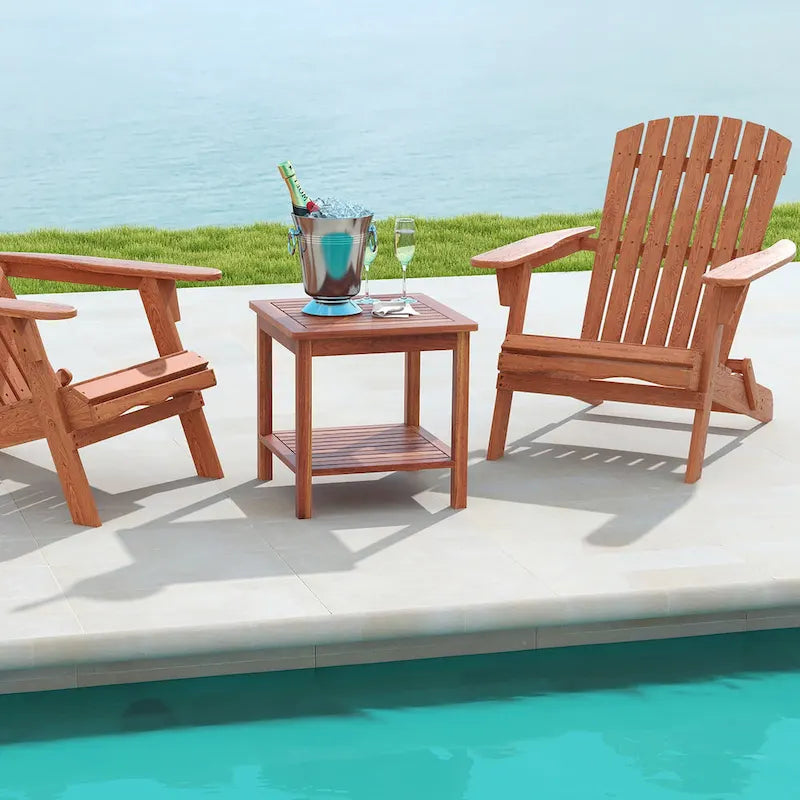 Gymax 2-teiliger Adirondack Outdoor Beistelltisch Terrasse 2-stöckiger quadratischer Endtisch
