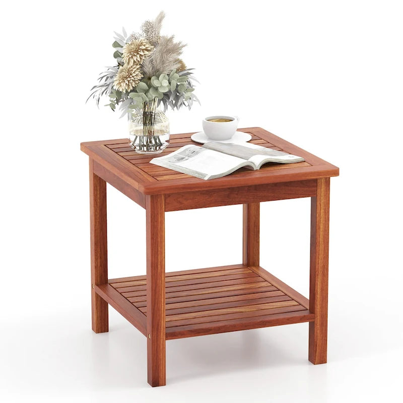 Gymax 2-teiliger Adirondack Outdoor Beistelltisch Terrasse 2-stöckiger quadratischer Endtisch