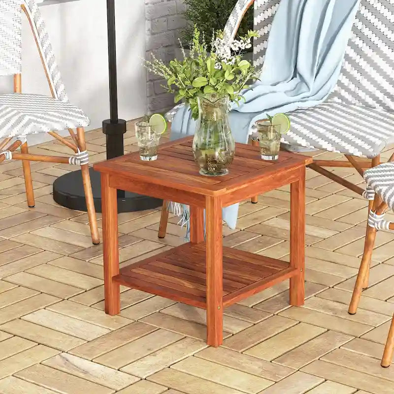 Gymax 2-teiliger Adirondack Outdoor Beistelltisch Terrasse 2-stöckiger quadratischer Endtisch
