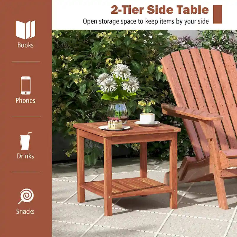 Gymax 2-teiliger Adirondack Outdoor Beistelltisch Terrasse 2-stöckiger quadratischer Endtisch