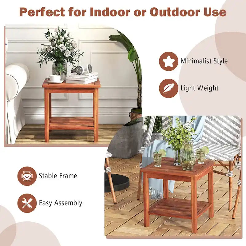 Gymax 2-teiliger Adirondack Outdoor Beistelltisch Terrasse 2-stöckiger quadratischer Endtisch