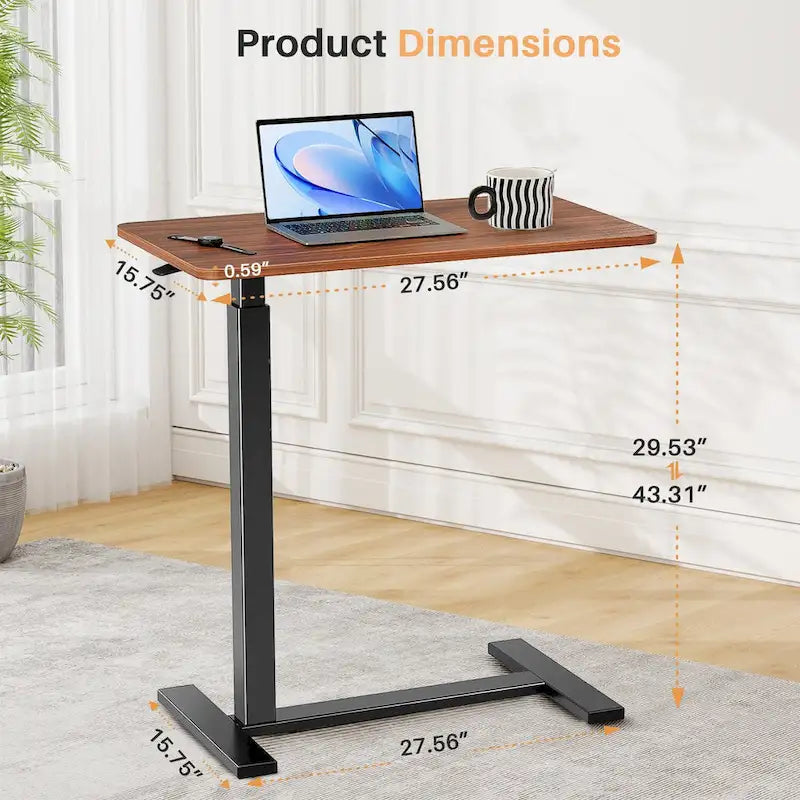 27.56 Zoll weißer Laptop-Tisch mit Rollen, höhenverstellbarer Betttisch, mobiler Stehpult
