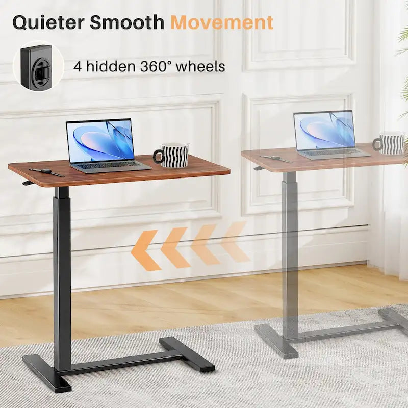 27.56 Zoll weißer Laptop-Tisch mit Rollen, höhenverstellbarer Betttisch, mobiler Stehpult