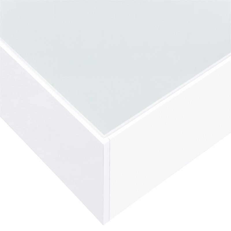 Quadratischer Couchtisch Hochglanz mit 16-farbiger LED-Lichtleiste, Moderner Wohnzimmertisch mit 5 mm Milchglasplatte aus gehärtetem Glas