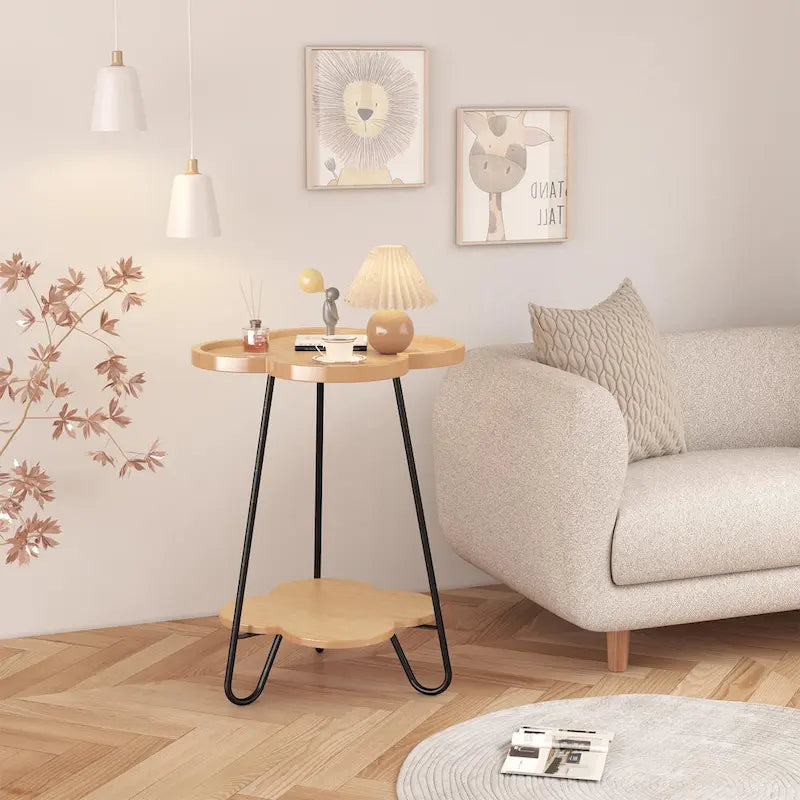 Moderner doppelstöckiger kreativer Blüten-Couchtisch, runder Beistelltisch mit multifunktionalem Stauraum, für Wohnzimmer