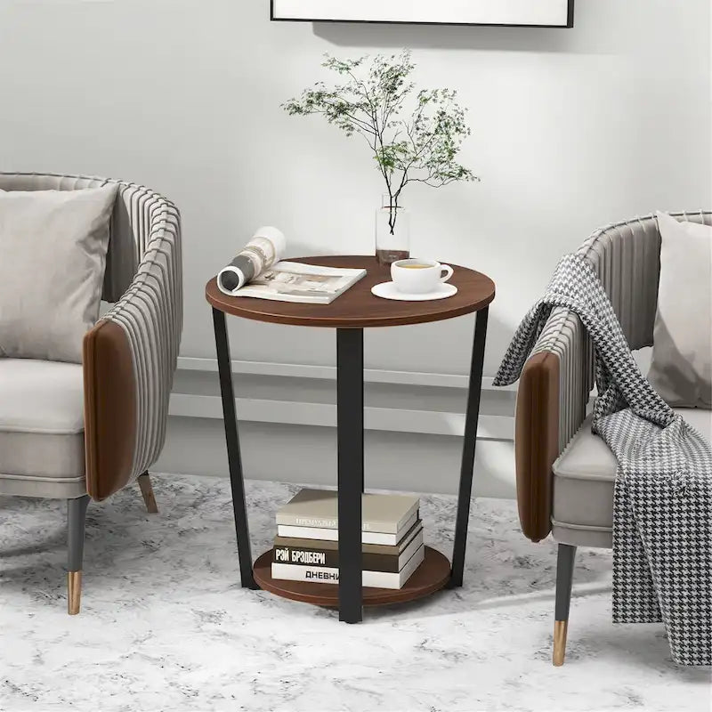 Gymax Industrie-Beistelltisch Sofa-Beistelltisch-Set, 2 Nachttische mit