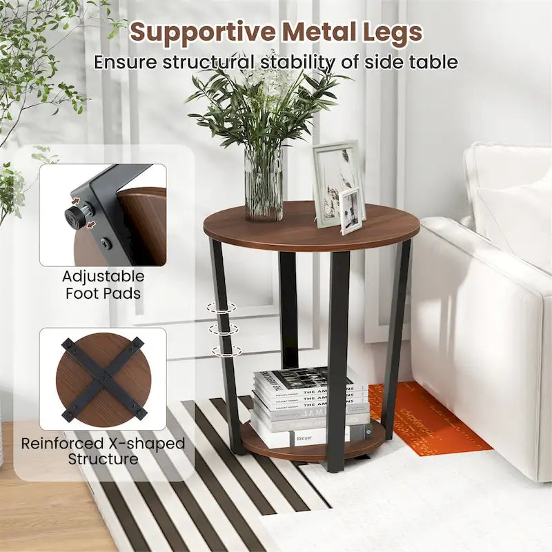 Gymax Industrie-Beistelltisch Sofa-Beistelltisch-Set, 2 Nachttische mit