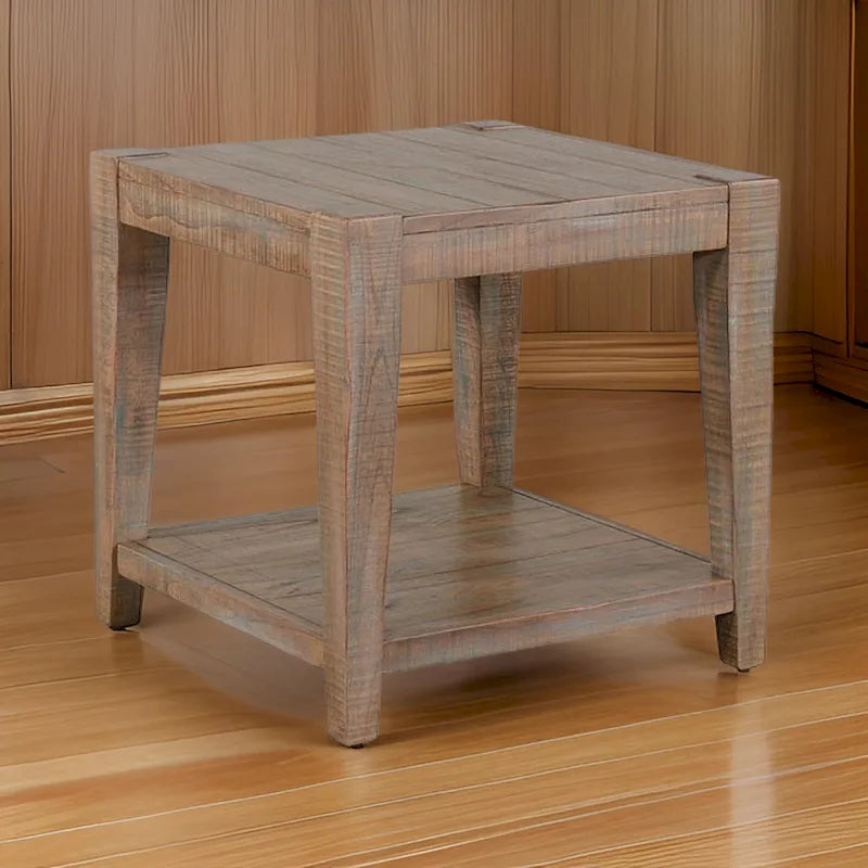 Lilly Side End Table, 1 Shelf, Light Brown Mahogany, 24 Inch Square