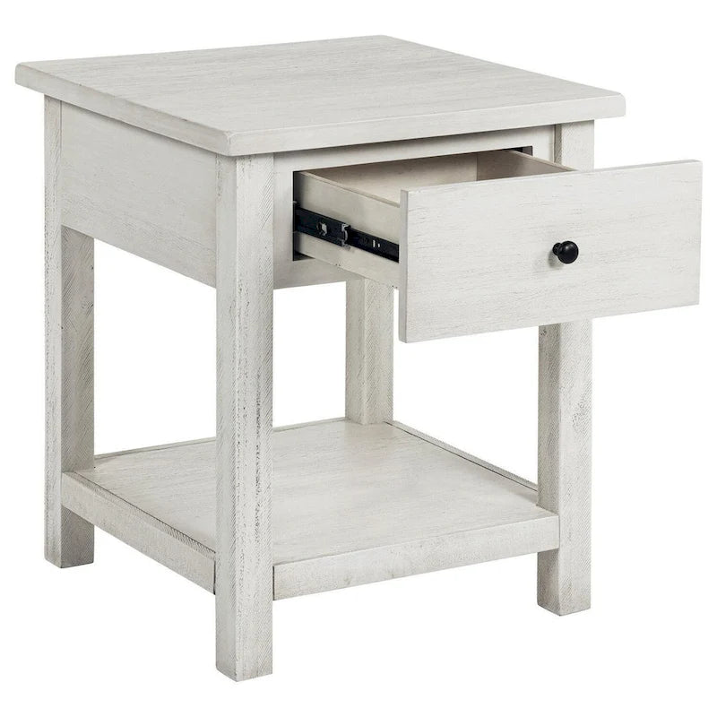 Ayne Beistelltisch, 1 Schublade, Used-Look Weißholz, Quadratisch 50 cm