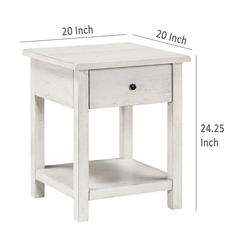 Ayne Beistelltisch, 1 Schublade, Used-Look Weißholz, Quadratisch 50 cm
