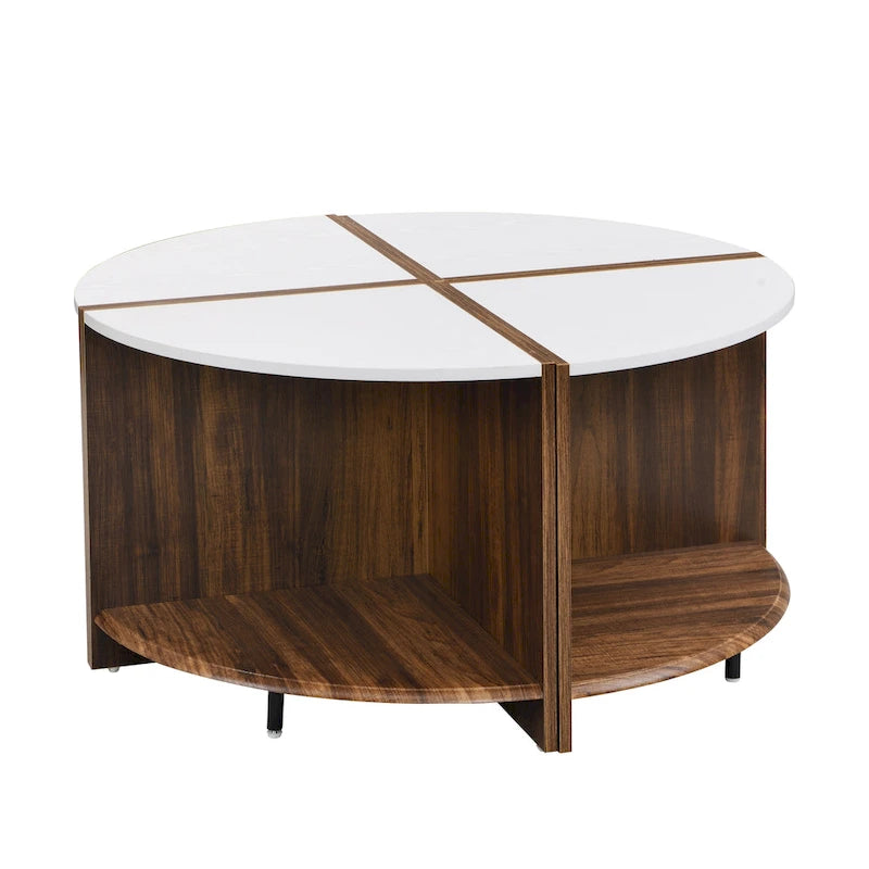 Industrieller runder Couchtisch, doppelter Couchtisch mit Stauraum, für Wohnzimmer, Garten, Weiß