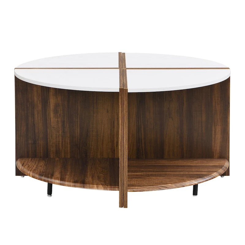 Industrieller runder Couchtisch, doppelter Couchtisch mit Stauraum, für Wohnzimmer, Garten, Weiß