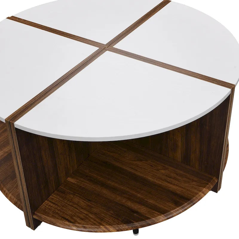 Industrieller runder Couchtisch, doppelter Couchtisch mit Stauraum, für Wohnzimmer, Garten, Weiß
