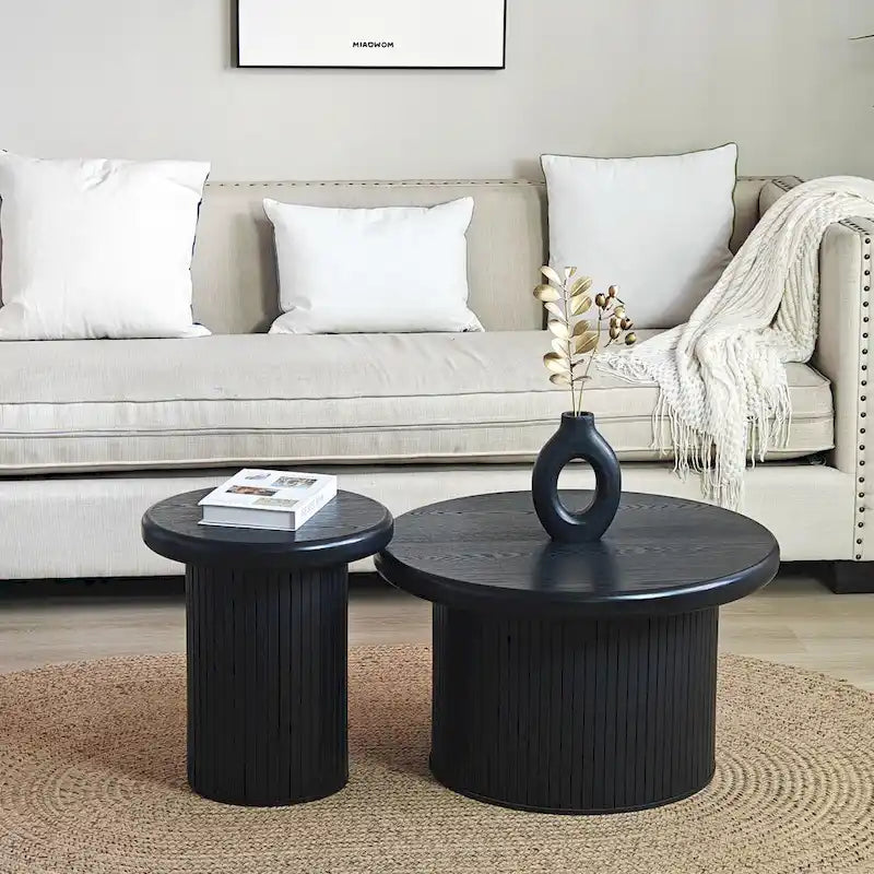 Modernes rundes Couchtisch-Set, doppelte Tischkombination mit geriffelten Tischbeinen, für Wohnzimmer
