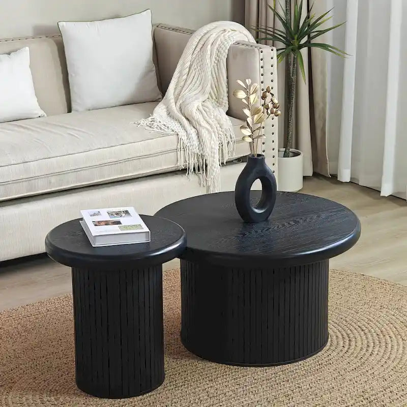 Modernes rundes Couchtisch-Set, doppelte Tischkombination mit geriffelten Tischbeinen, für Wohnzimmer