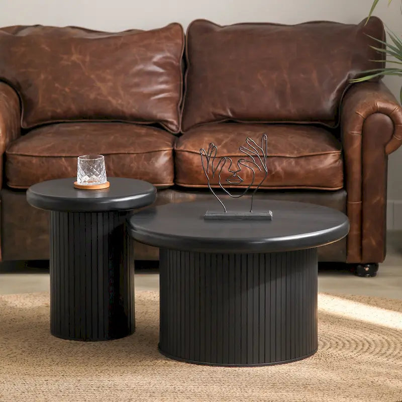Modernes rundes Couchtisch-Set, doppelte Tischkombination mit geriffelten Tischbeinen, für Wohnzimmer