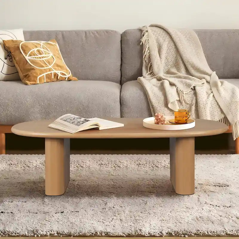 Moderner Couchtisch, ovaler Kaffeetisch mit 2 vertikalen, dicken Füßen, abgerundeten Kanten, für Wohnzimmer, Antikschwarz