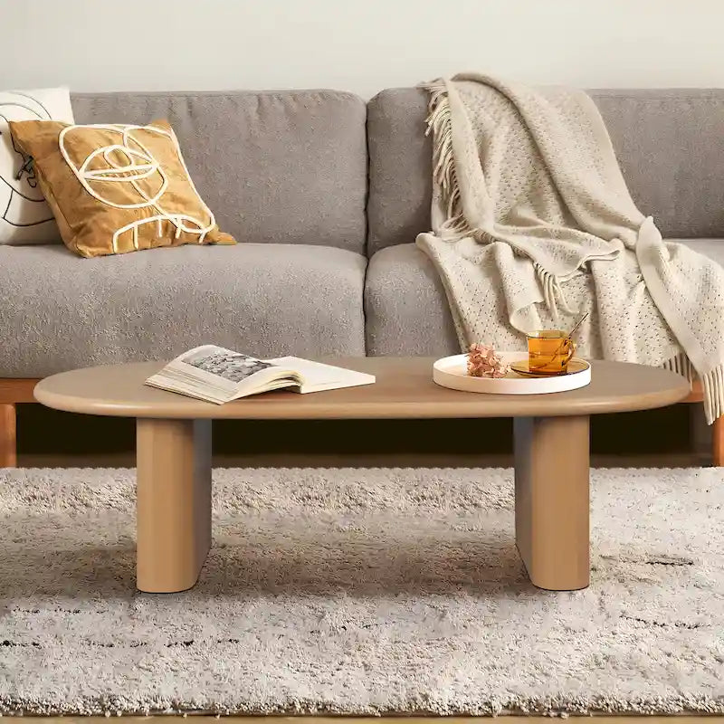 Moderner Couchtisch, ovaler Kaffeetisch mit 2 vertikalen, dicken Füßen, abgerundeten Kanten, für Wohnzimmer, Antikschwarz