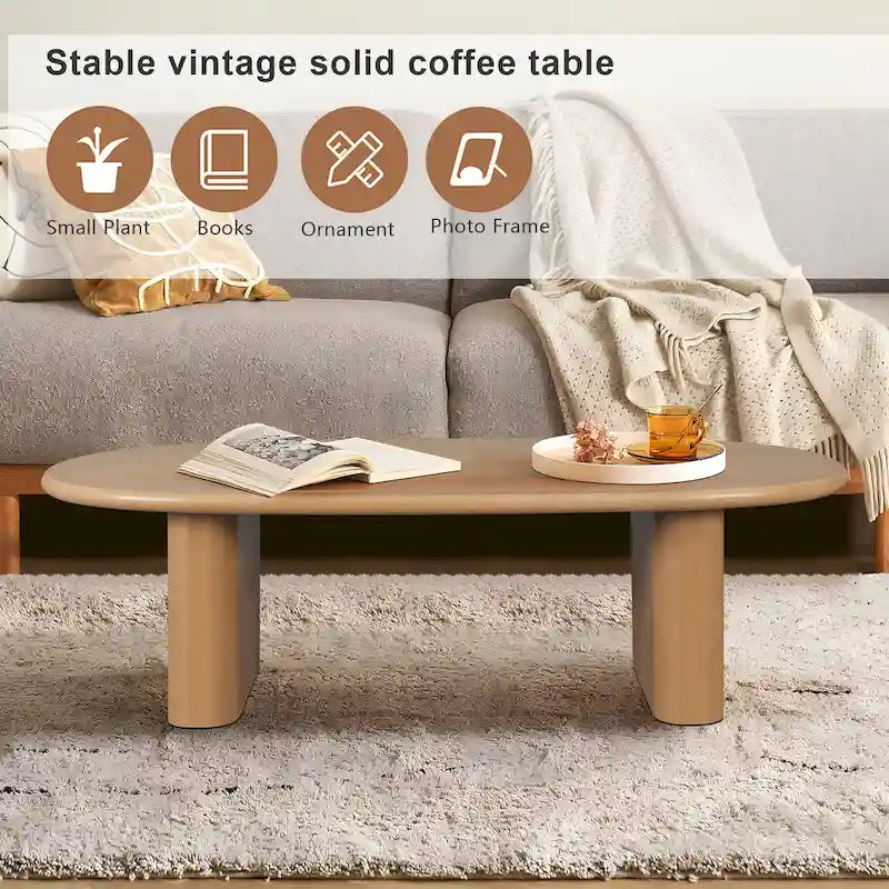 Moderner Couchtisch, ovaler Kaffeetisch mit 2 vertikalen, dicken Füßen, abgerundeten Kanten, für Wohnzimmer, Antikschwarz