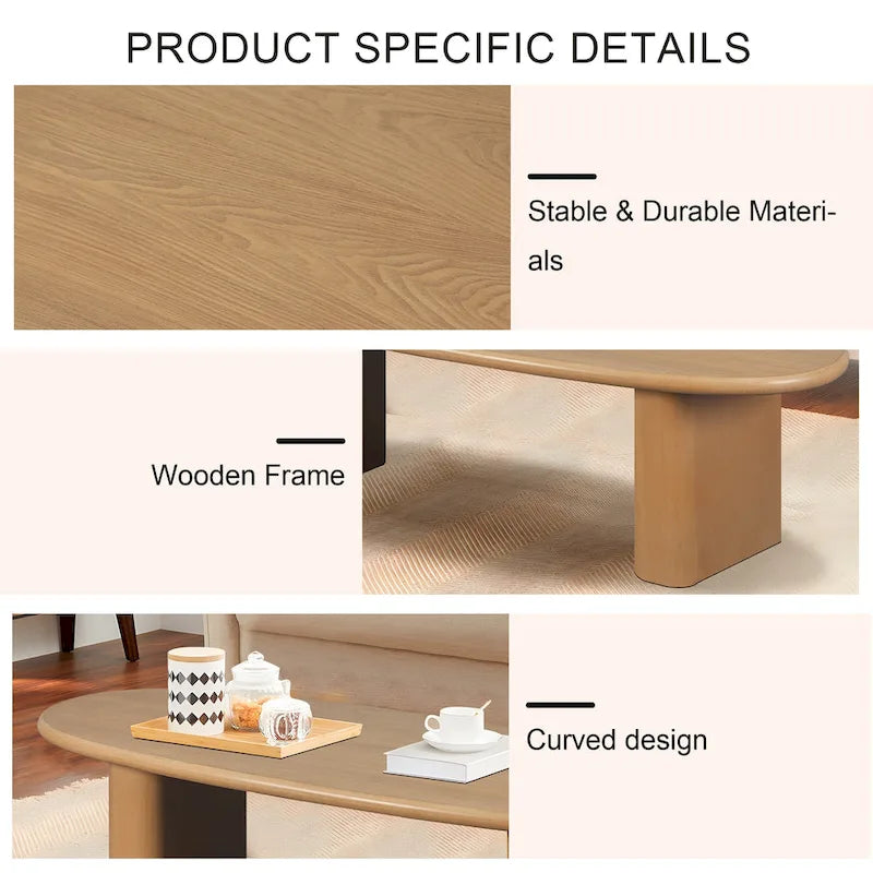Moderner Couchtisch, ovaler Kaffeetisch mit 2 vertikalen, dicken Füßen, abgerundeten Kanten, für Wohnzimmer, Antikschwarz