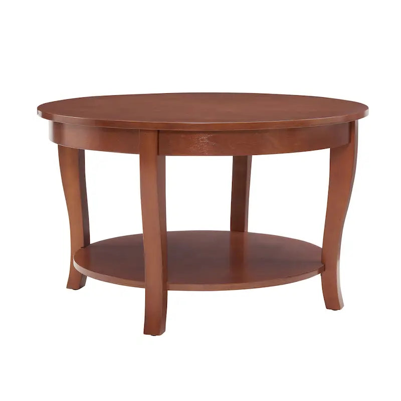 Traditioneller runder Couchtisch, hölzerner Beistelltisch mit offenen Ablageflächen, für Wohnzimmer, Schlafzimmer, Wohnung, Studio
