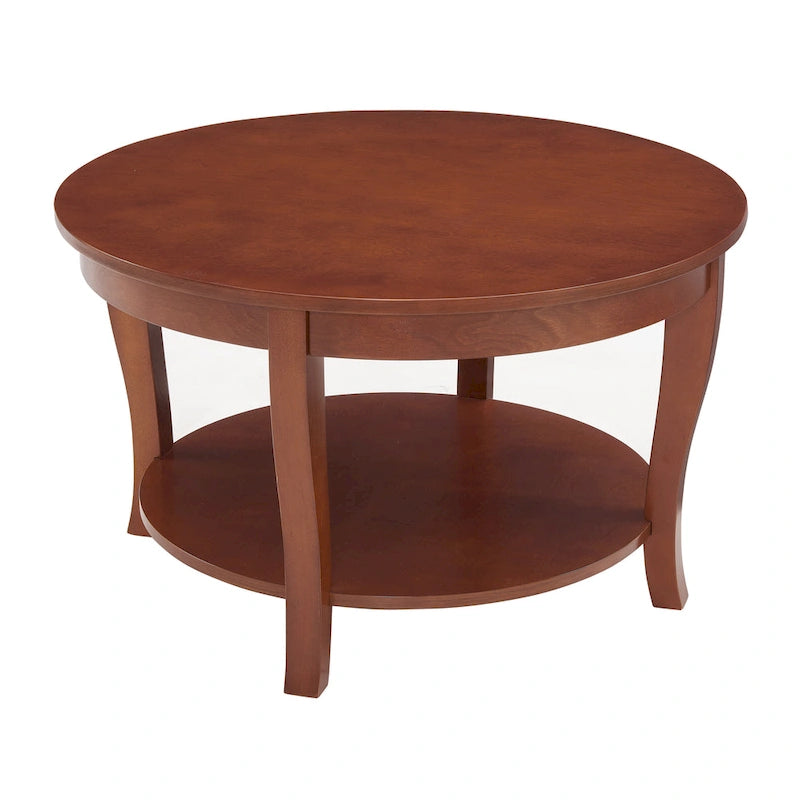 Traditioneller runder Couchtisch, hölzerner Beistelltisch mit offenen Ablageflächen, für Wohnzimmer, Schlafzimmer, Wohnung, Studio