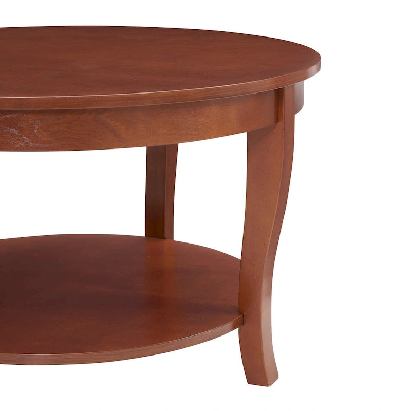 Traditioneller runder Couchtisch, hölzerner Beistelltisch mit offenen Ablageflächen, für Wohnzimmer, Schlafzimmer, Wohnung, Studio