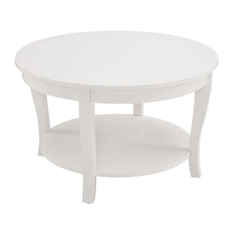Traditioneller runder Couchtisch, hölzerner Beistelltisch mit offenen Ablageflächen, für Wohnzimmer, Schlafzimmer, Wohnung, Studio