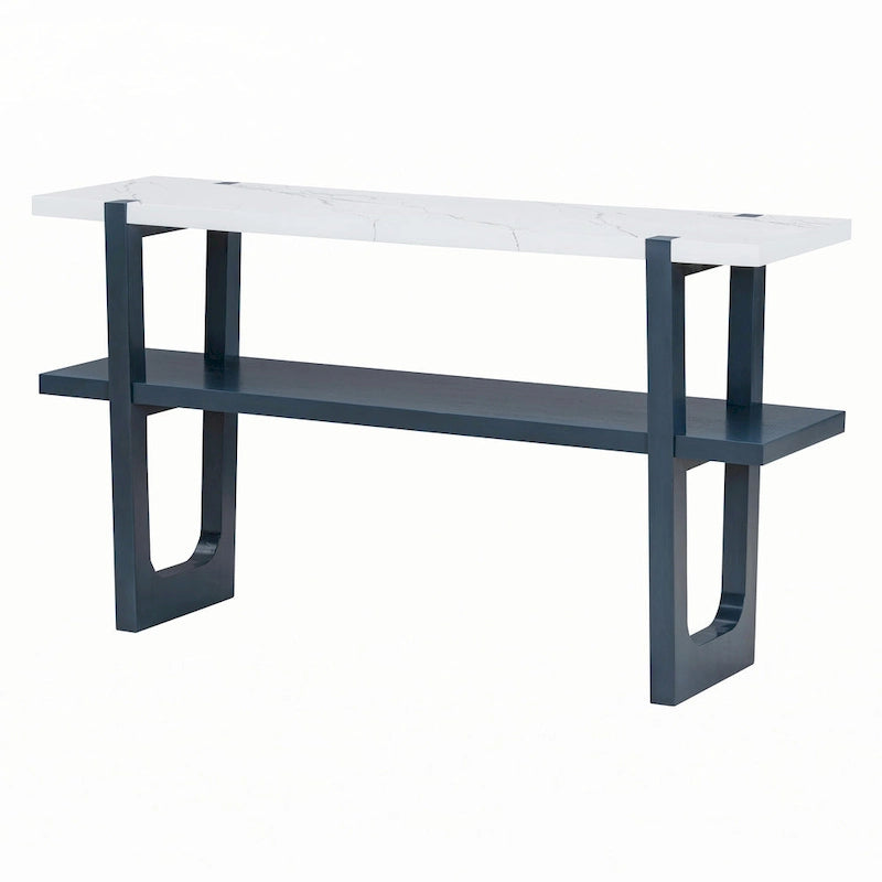 Schmale Konsole mit Marmor-Effektplatte (Navy)